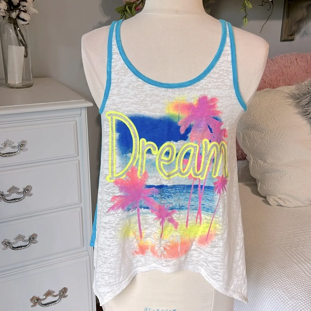 Justice Top Flowy Tank Girls 12 Beach Dream Blue Shirt